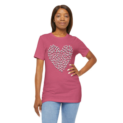 Leopard Spots Heart Valentine's Tee, Unisex Jersey Short Sleeve T-Shirt, Pink or Red Shirt, Gift for Animal Print Lovers, Valentine's Day