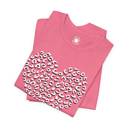 Leopard Spots Heart Valentine's Tee, Unisex Jersey Short Sleeve T-Shirt, Pink or Red Shirt, Gift for Animal Print Lovers, Valentine's Day