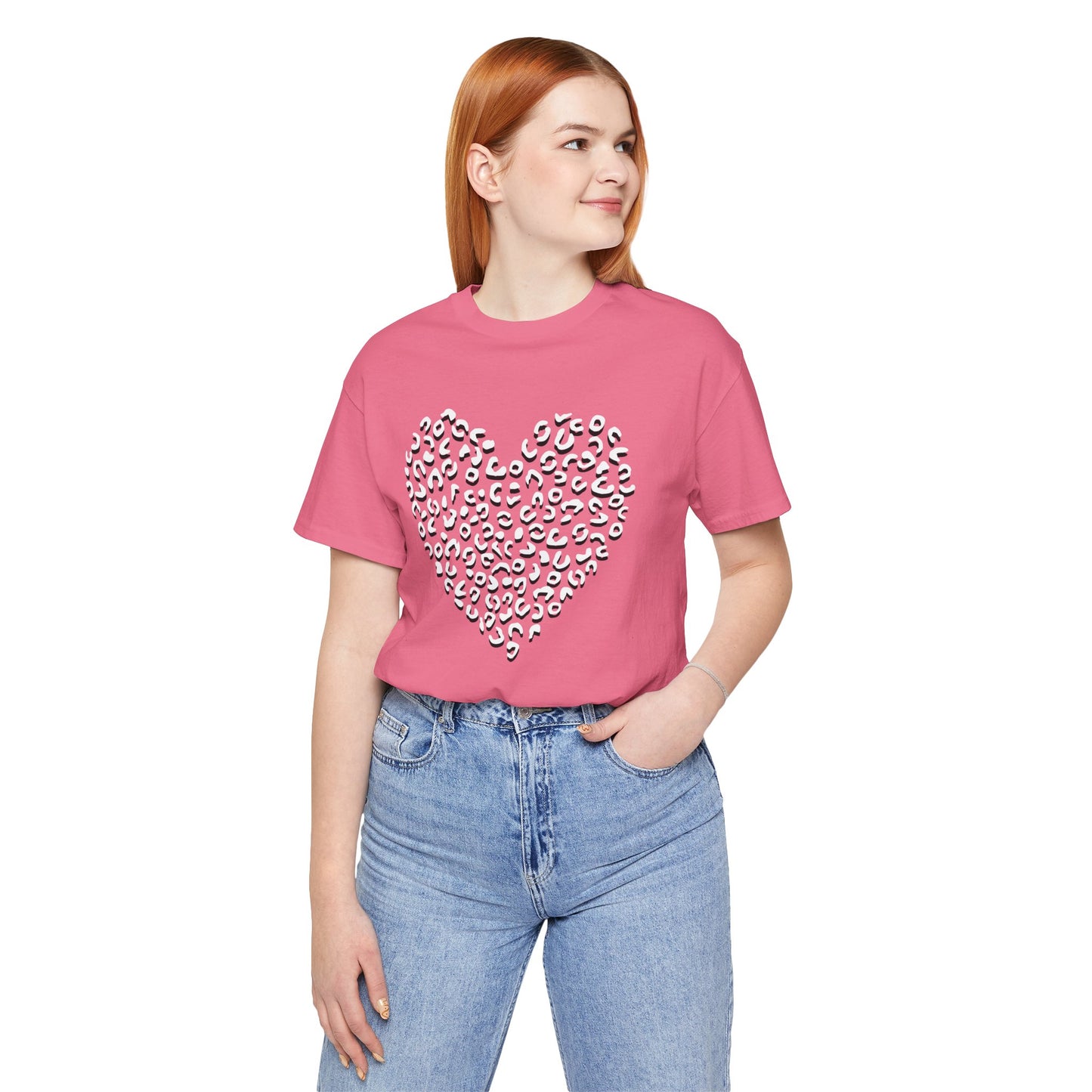 Leopard Spots Heart Valentine's Tee, Unisex Jersey Short Sleeve T-Shirt, Pink or Red Shirt, Gift for Animal Print Lovers, Valentine's Day