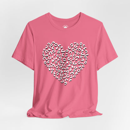 Leopard Spots Heart Valentine's Tee, Unisex Jersey Short Sleeve T-Shirt, Pink or Red Shirt, Gift for Animal Print Lovers, Valentine's Day