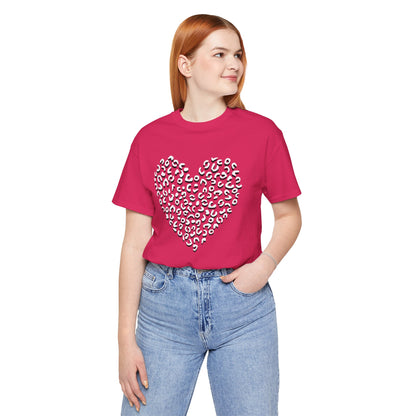 Leopard Spots Heart Valentine's Tee, Unisex Jersey Short Sleeve T-Shirt, Pink or Red Shirt, Gift for Animal Print Lovers, Valentine's Day