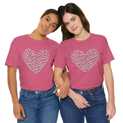 Leopard Spots Heart Valentine's Tee, Unisex Jersey Short Sleeve T-Shirt, Pink or Red Shirt, Gift for Animal Print Lovers, Valentine's Day