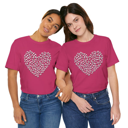 Leopard Spots Heart Valentine's Tee, Unisex Jersey Short Sleeve T-Shirt, Pink or Red Shirt, Gift for Animal Print Lovers, Valentine's Day