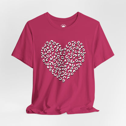 Leopard Spots Heart Valentine's Tee, Unisex Jersey Short Sleeve T-Shirt, Pink or Red Shirt, Gift for Animal Print Lovers, Valentine's Day