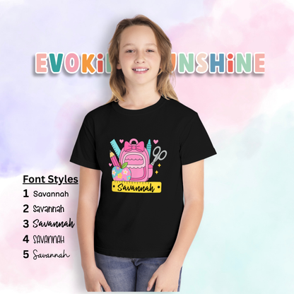 Personalized Cute Back To School Youth Tee, Personalized Girl Shirt, Kids Graphic Tee, Student Shirt