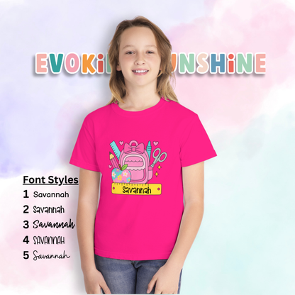 Personalized Cute Back To School Youth Tee, Personalized Girl Shirt, Kids Graphic Tee, Student Shirt