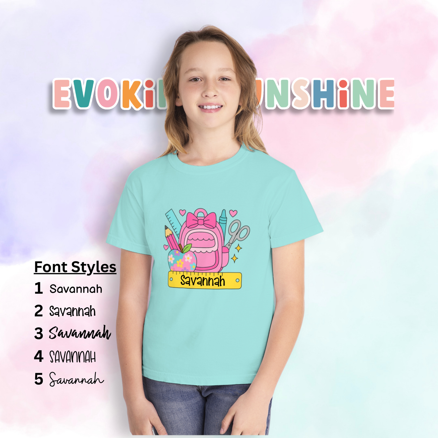 Personalized Cute Back To School Youth Tee, Personalized Girl Shirt, Kids Graphic Tee, Student Shirt