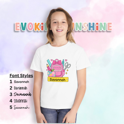 Personalized Cute Back To School Youth Tee, Personalized Girl Shirt, Kids Graphic Tee, Student Shirt
