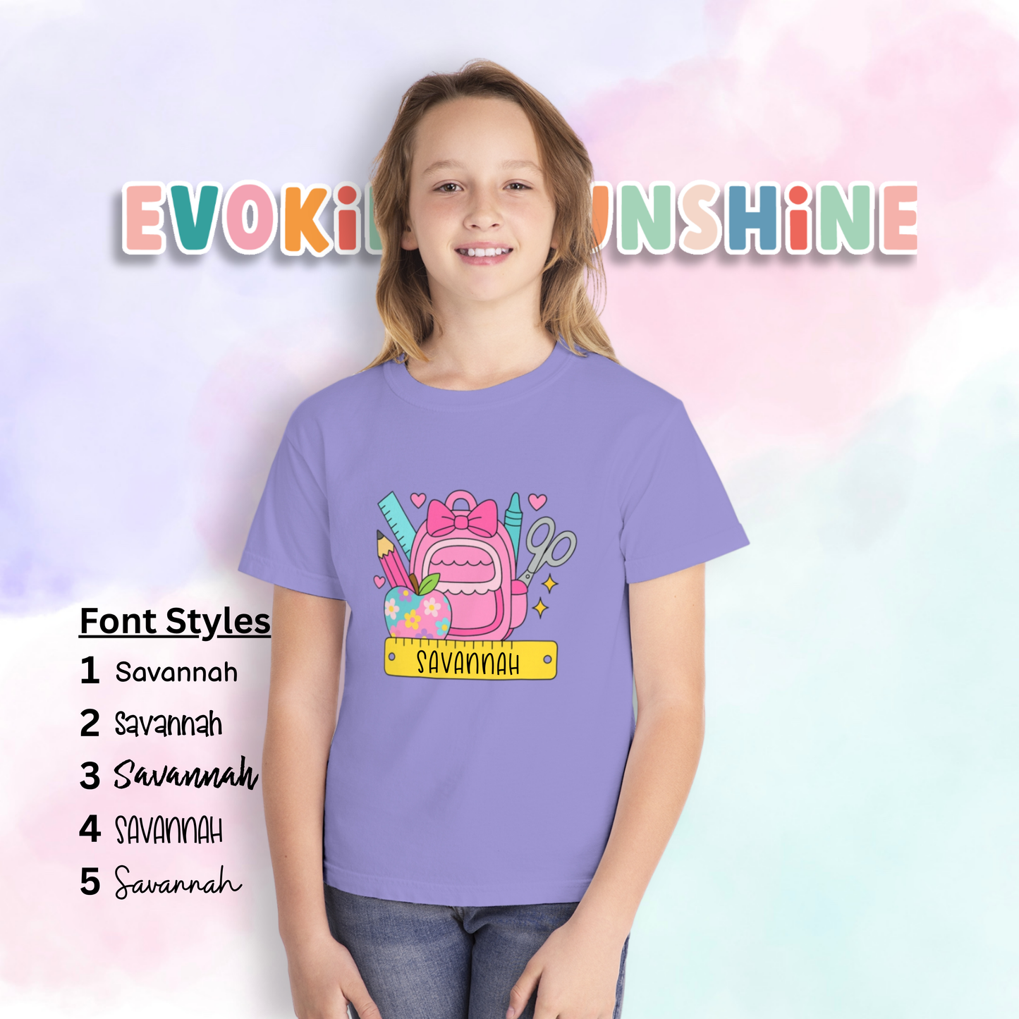 Personalized Cute Back To School Youth Tee, Personalized Girl Shirt, Kids Graphic Tee, Student Shirt