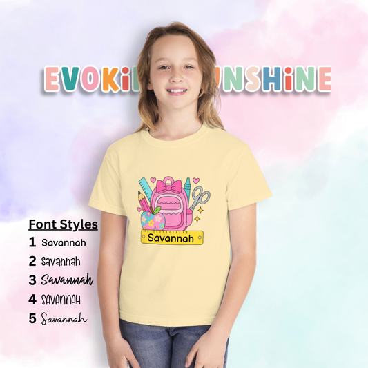 Personalized Cute Back To School Youth Tee, Personalized Girl Shirt, Kids Graphic Tee, Student Shirt