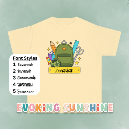 Personalized Boys Back To School Youth Tee, Personalized Boy Shirt, Backpack, Bookbag Shirt