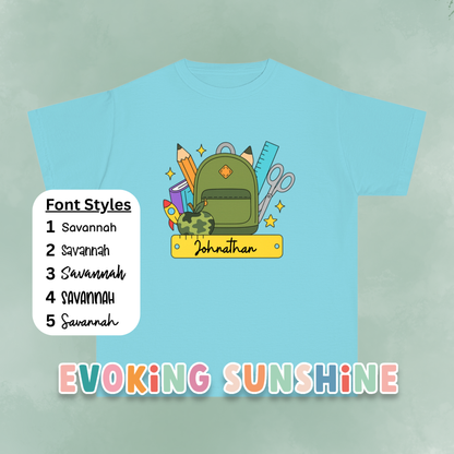 Personalized Boys Back To School Youth Tee, Personalized Boy Shirt, Backpack, Bookbag Shirt