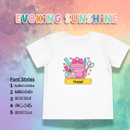 Custom Girls Back-to-School Toddler Tee, Preschool, Kindergarten, MDO, School Shirt, Backpack, Bookbag, Personalize