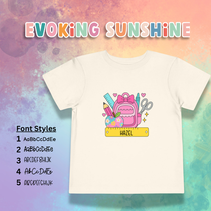 Custom Girls Back-to-School Toddler Tee, Preschool, Kindergarten, MDO, School Shirt, Backpack, Bookbag, Personalize