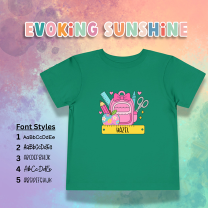 Custom Girls Back-to-School Toddler Tee, Preschool, Kindergarten, MDO, School Shirt, Backpack, Bookbag, Personalize