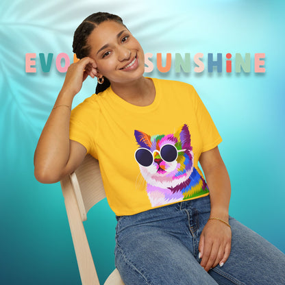 Colorful Cat Art T-Shirt, Fun Tee for Cat Lovers, Vintage Style Graphic Shirt, Cute Pet Gift, Casual Wear for Summer