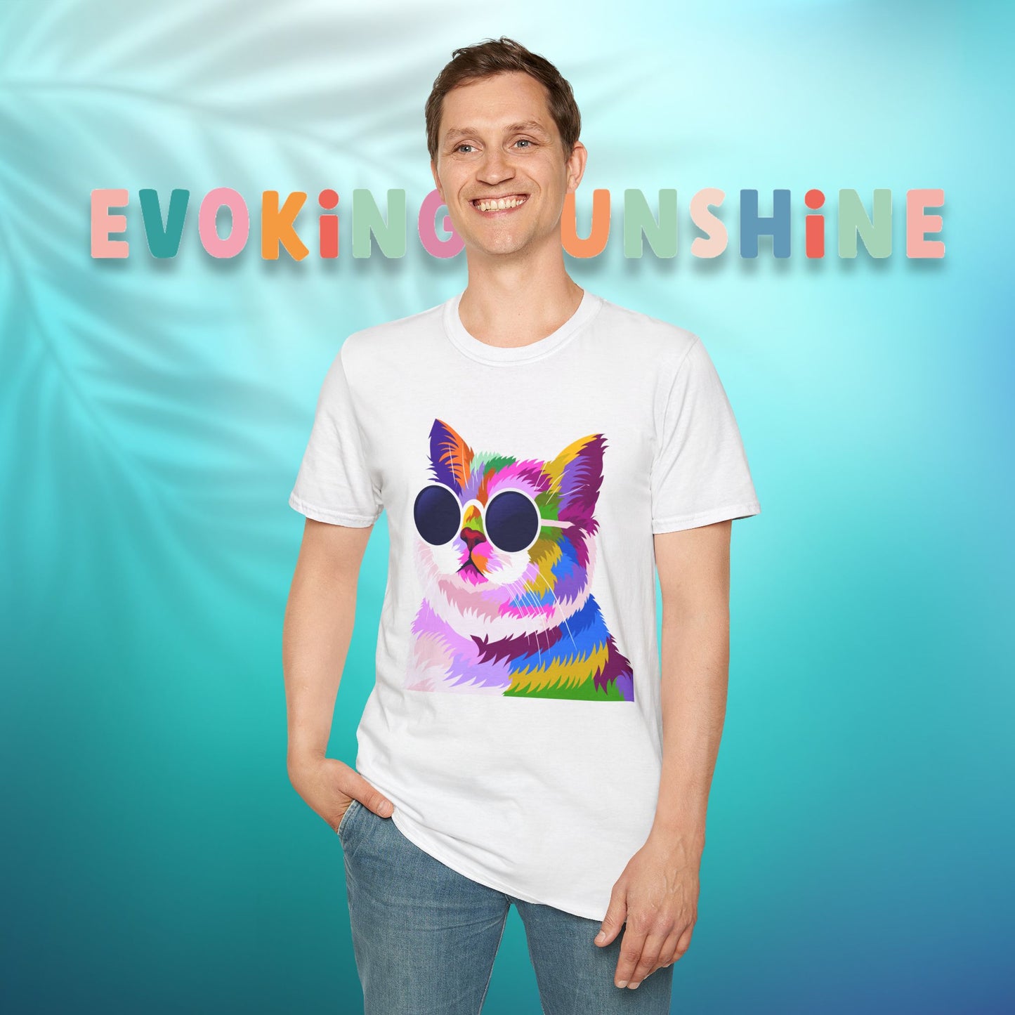 Colorful Cat Art T-Shirt, Fun Tee for Cat Lovers, Vintage Style Graphic Shirt, Cute Pet Gift, Casual Wear for Summer