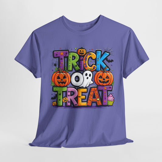 Halloween Trick or Treat Tee, Unisex Shirt for Adults, Jack-o-lantern and Ghost Design, Halloween Costume Shirt, Halloween Party Apparel,