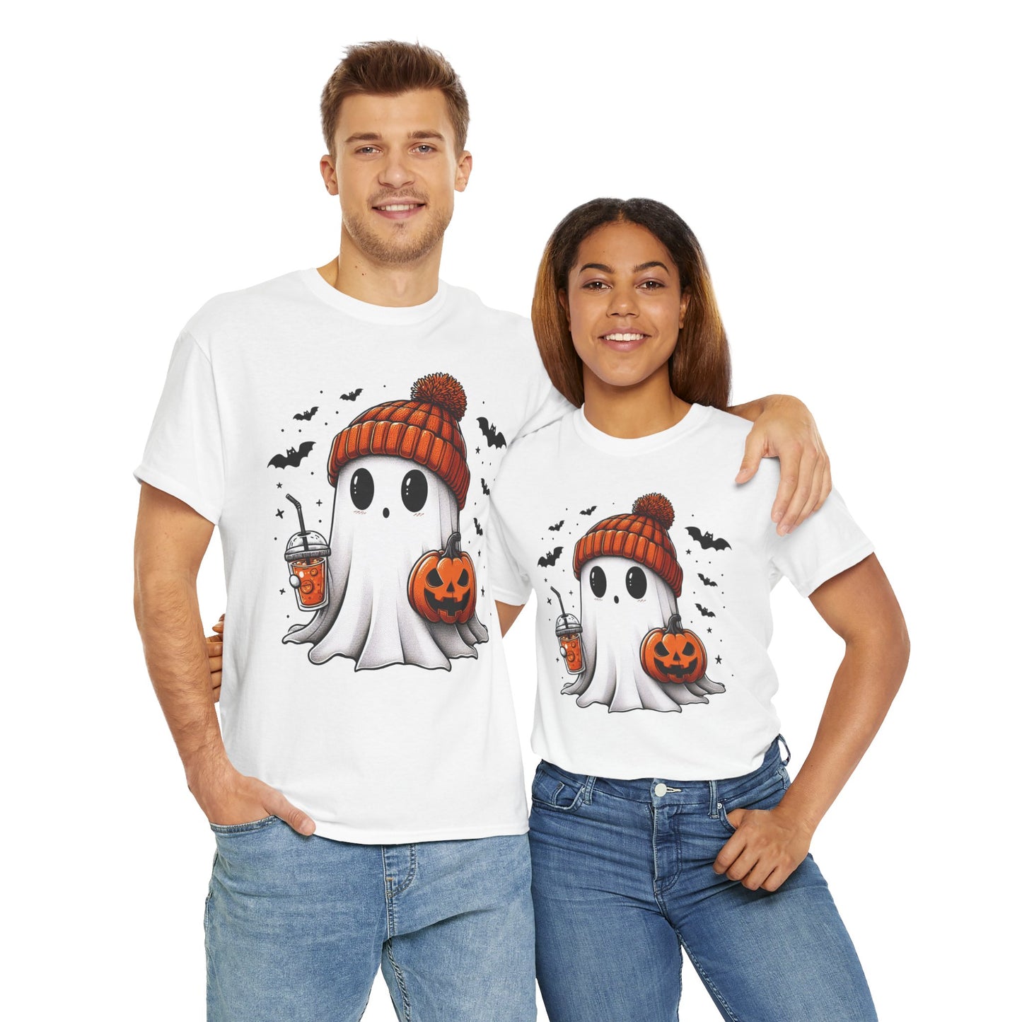 Pumpkin Season Vibes - Cute Ghost - Adult Unisex Tee