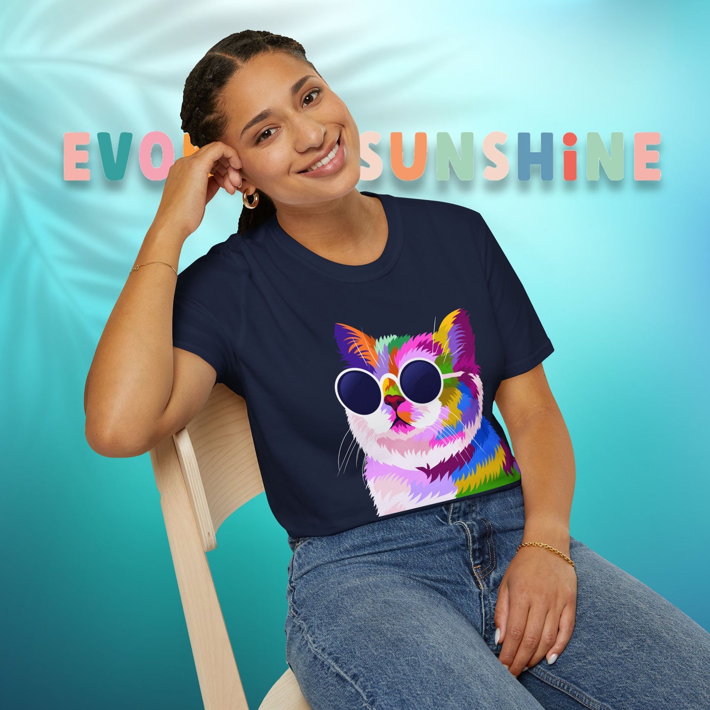 Colorful Cat Art T-Shirt, Fun Tee for Cat Lovers, Vintage Style Graphic Shirt, Cute Pet Gift, Casual Wear for Summer