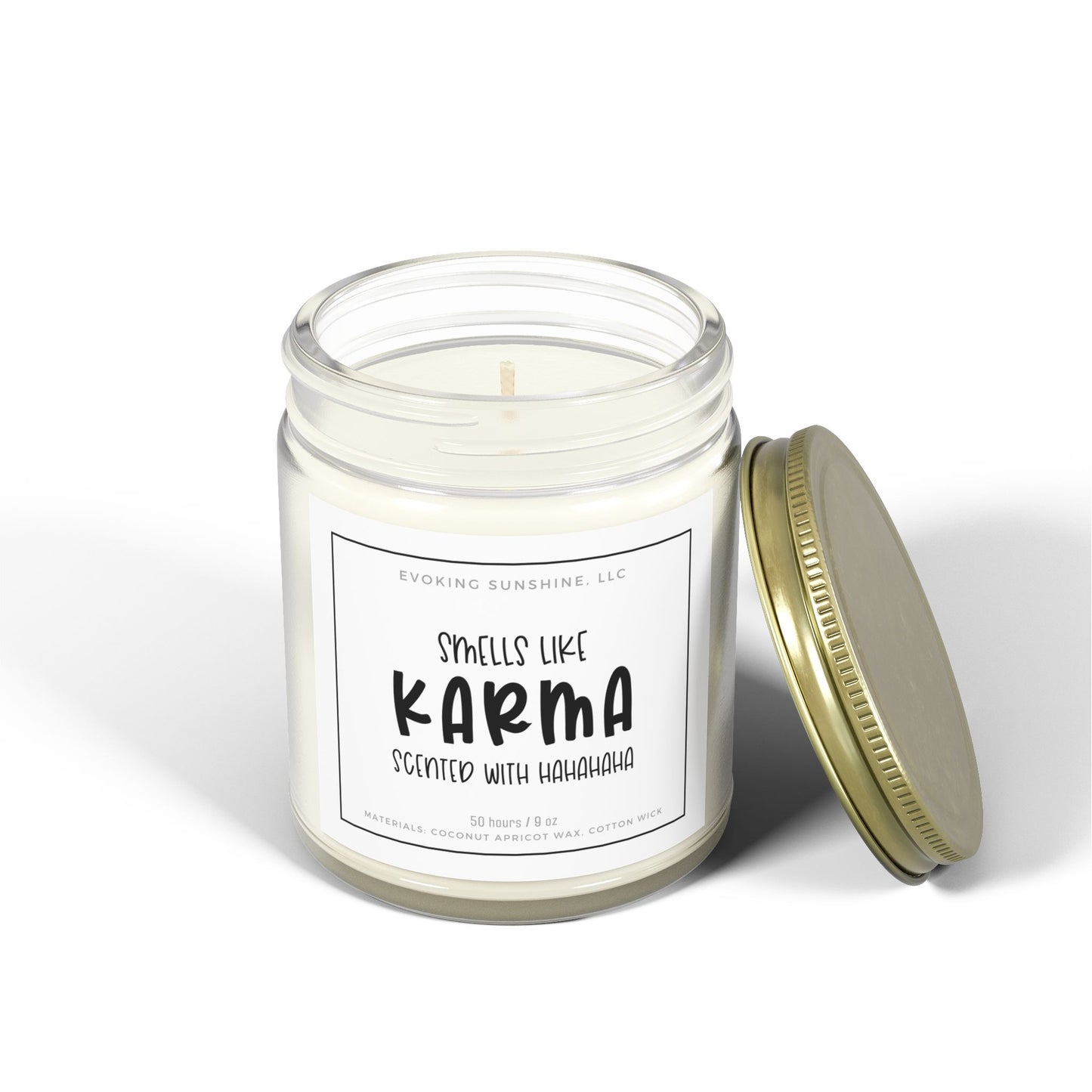 9 oz Scented Candle, 'Smells Like Karma, Scented with Hahahahaha', Hand-Poured in the USA, 9 Scents, Coconut Apricot Wax