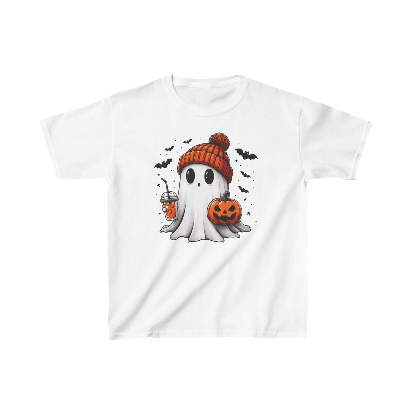 Pumpkin Season Vibes with Cute Ghost - Halloween T-Shirt - Kids Tee