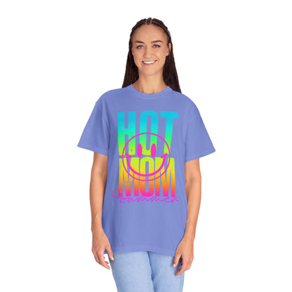 Neon Hot Mom Summer Unisex T-shirt, Neon Smile Face Shirt, Trendy Summer Tee, Cute Smiley Face Top, Casual Summer Apparel