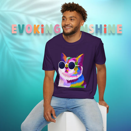 Colorful Cat Art T-Shirt, Fun Tee for Cat Lovers, Vintage Style Graphic Shirt, Cute Pet Gift, Casual Wear for Summer