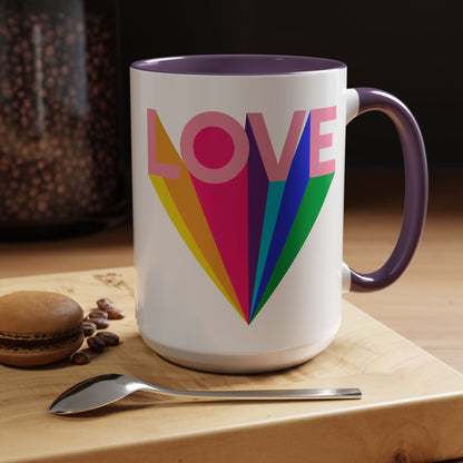 LOVE Accent Coffee Mug (11, 15oz), Rainbow mug, Coffee Lover, Valentine's gift, Tea lover, Gifts for her, Gifts for him