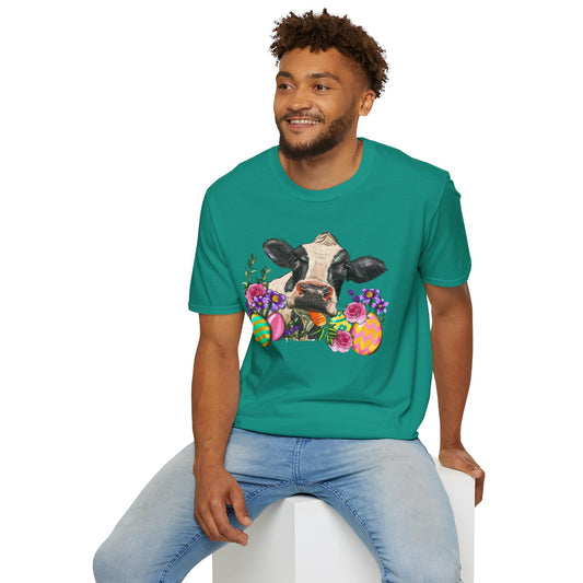 Easter Cow T-Shirt - Unisex Softstyle Tee for Spring Celebrations