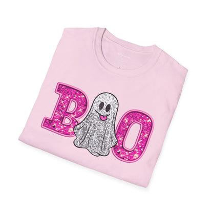 Faux Glitter "BOO" Shirt – Spooky Meets Sparkly! - Unisex Softstyle T-Shirt