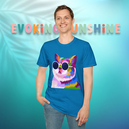 Colorful Cat Art T-Shirt, Fun Tee for Cat Lovers, Vintage Style Graphic Shirt, Cute Pet Gift, Casual Wear for Summer