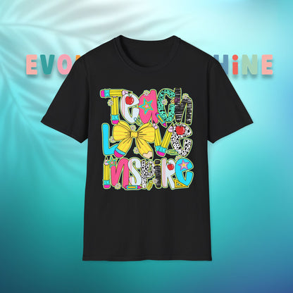 Colorful Teacher T-Shirt, Teach Love Inspire Shirt, Gift for Educators, Back to School Apparel, Inspirational Tops