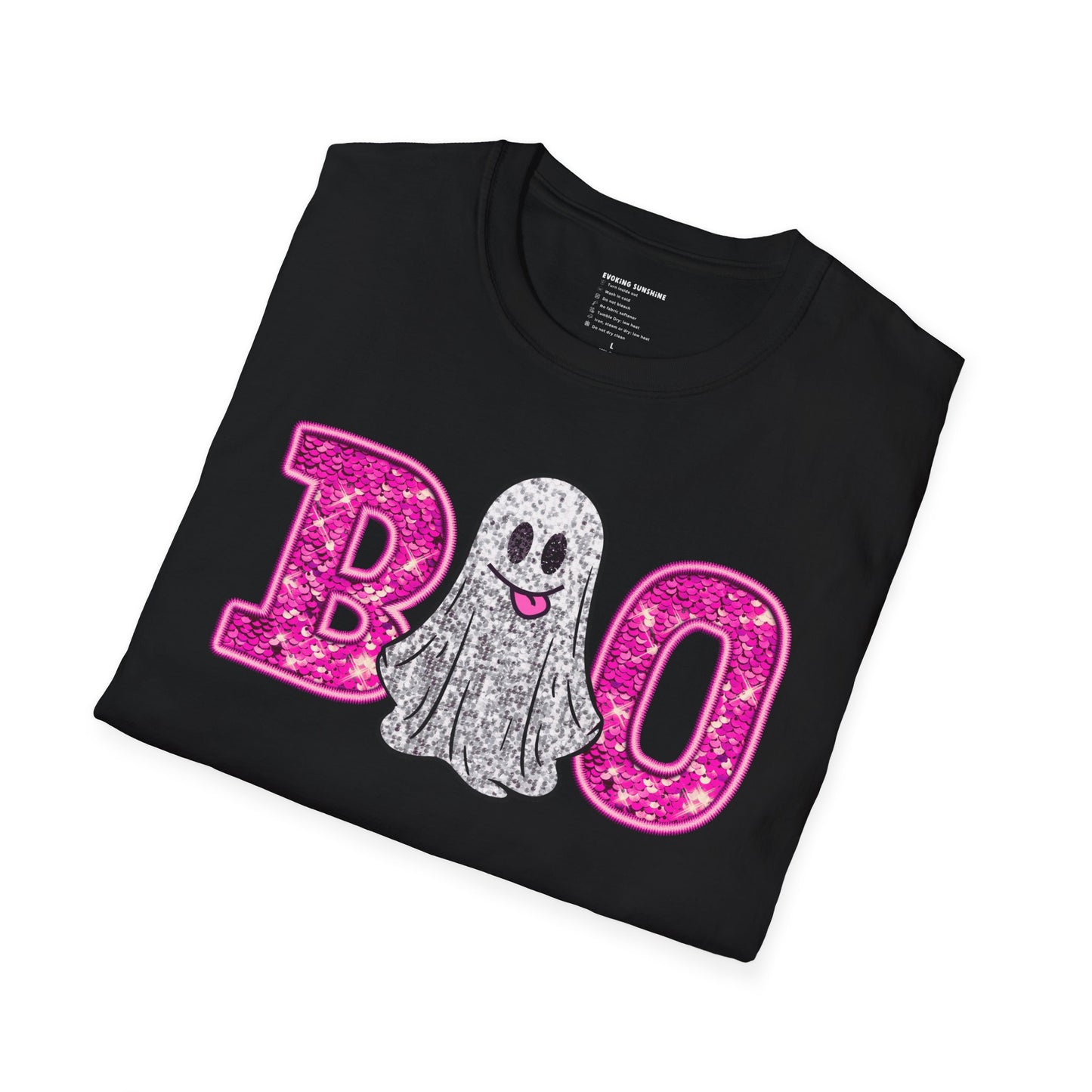 Faux Glitter "BOO" Shirt – Spooky Meets Sparkly! - Unisex Softstyle T-Shirt