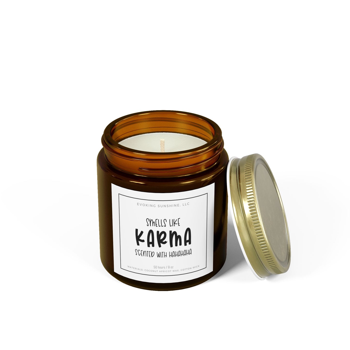 9 oz Scented Candle, 'Smells Like Karma, Scented with Hahahahaha', Hand-Poured in the USA, 9 Scents, Coconut Apricot Wax