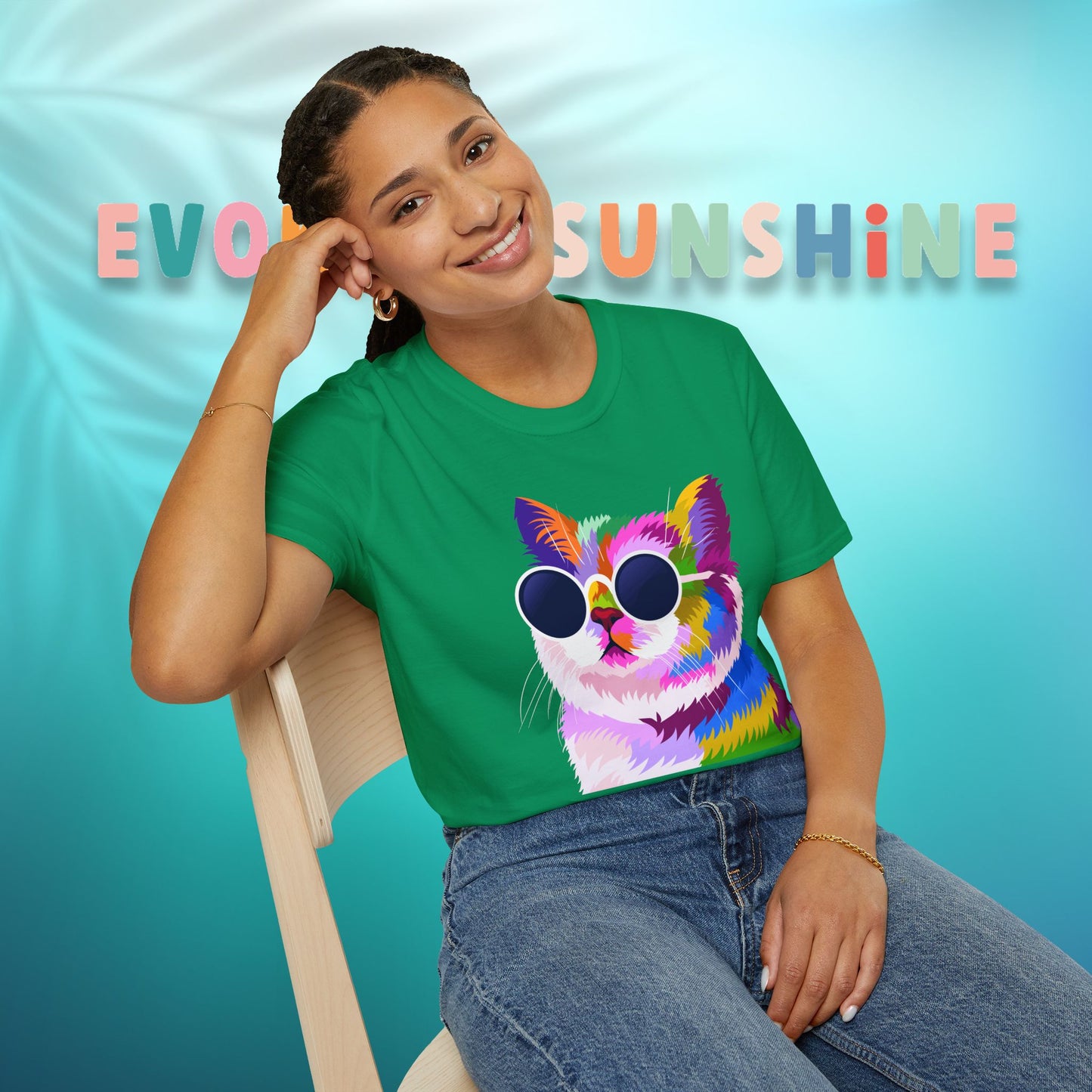 Colorful Cat Art T-Shirt, Fun Tee for Cat Lovers, Vintage Style Graphic Shirt, Cute Pet Gift, Casual Wear for Summer