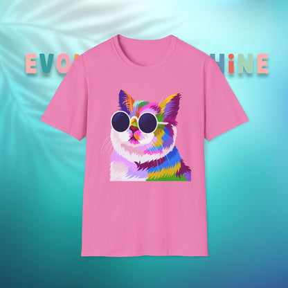 Colorful Cat Art T-Shirt, Fun Tee for Cat Lovers, Vintage Style Graphic Shirt, Cute Pet Gift, Casual Wear for Summer