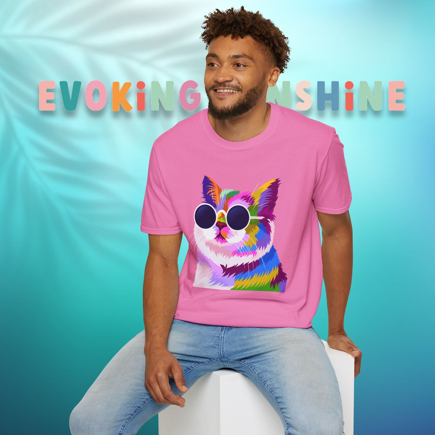 Colorful Cat Art T-Shirt, Fun Tee for Cat Lovers, Vintage Style Graphic Shirt, Cute Pet Gift, Casual Wear for Summer