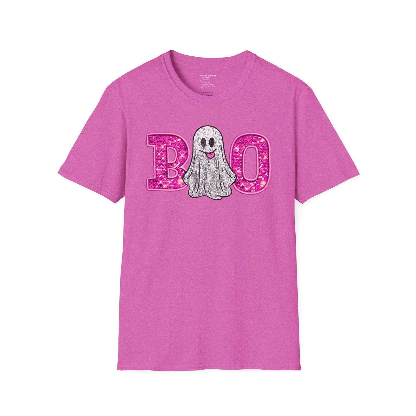 Faux Glitter "BOO" Shirt – Spooky Meets Sparkly! - Unisex Softstyle T-Shirt