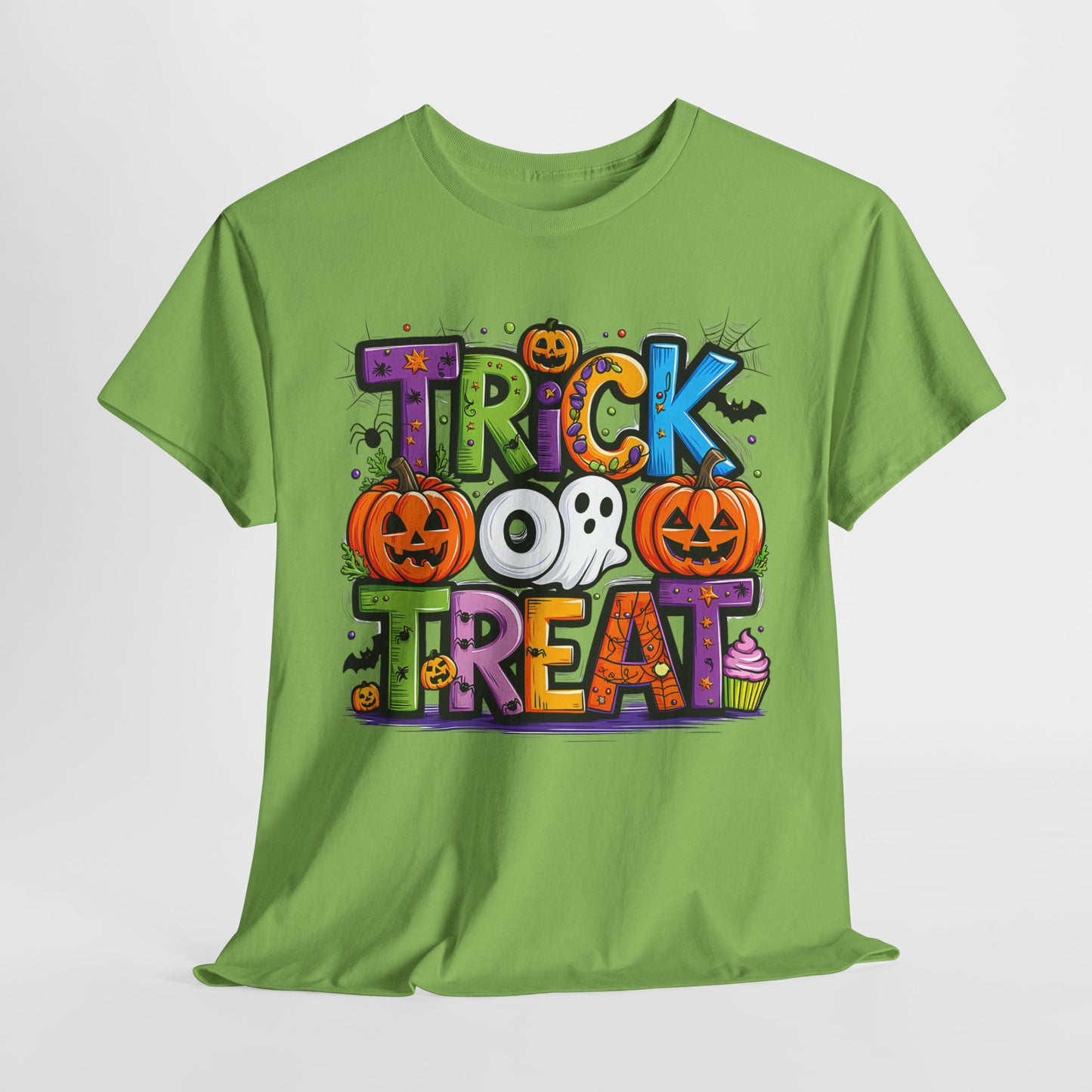 Halloween Trick or Treat Tee, Unisex Shirt for Adults, Jack-o-lantern and Ghost Design, Halloween Costume Shirt, Halloween Party Apparel,