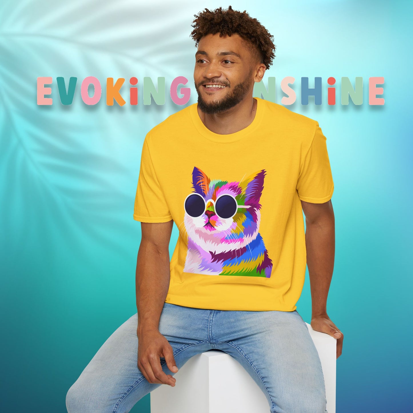 Colorful Cat Art T-Shirt, Fun Tee for Cat Lovers, Vintage Style Graphic Shirt, Cute Pet Gift, Casual Wear for Summer