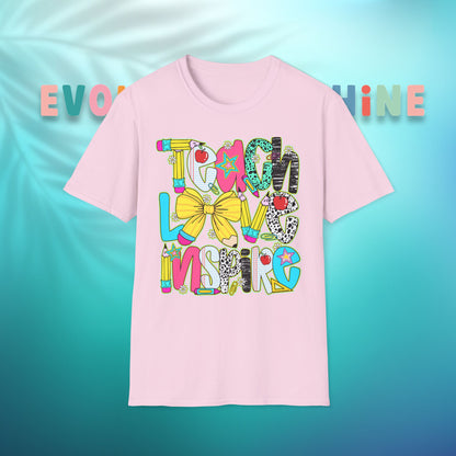 Colorful Teacher T-Shirt, Teach Love Inspire Shirt, Gift for Educators, Back to School Apparel, Inspirational Tops