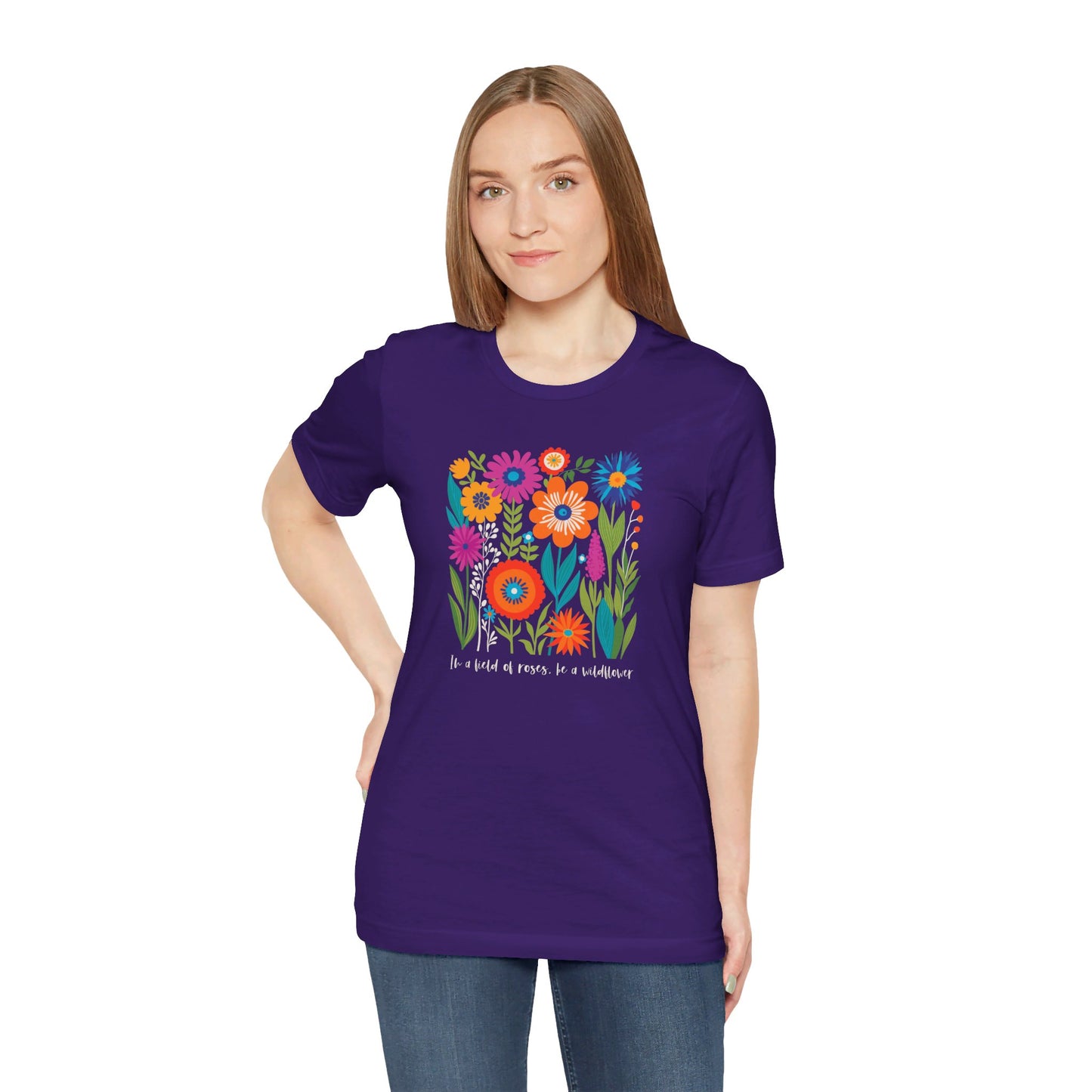 "Wildflower Wisdom" Boho Floral Tee - 'In a Field of Roses, Be a Wildflower'