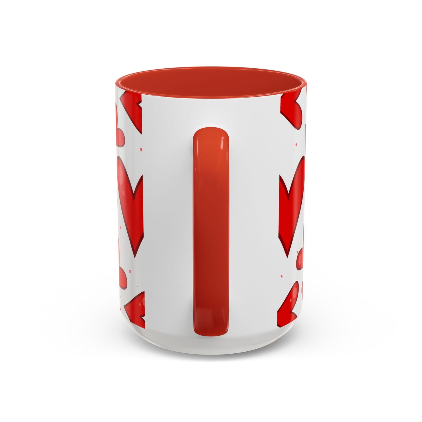 Red Hearts Accent Mug, Coffee Cup with Big Red Hearts, White Background, Red Handle and Inside, Valentine's Day Gift, Love Mug, Romantic