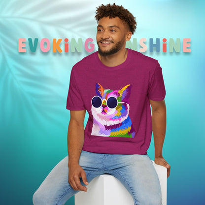 Colorful Cat Art T-Shirt, Fun Tee for Cat Lovers, Vintage Style Graphic Shirt, Cute Pet Gift, Casual Wear for Summer