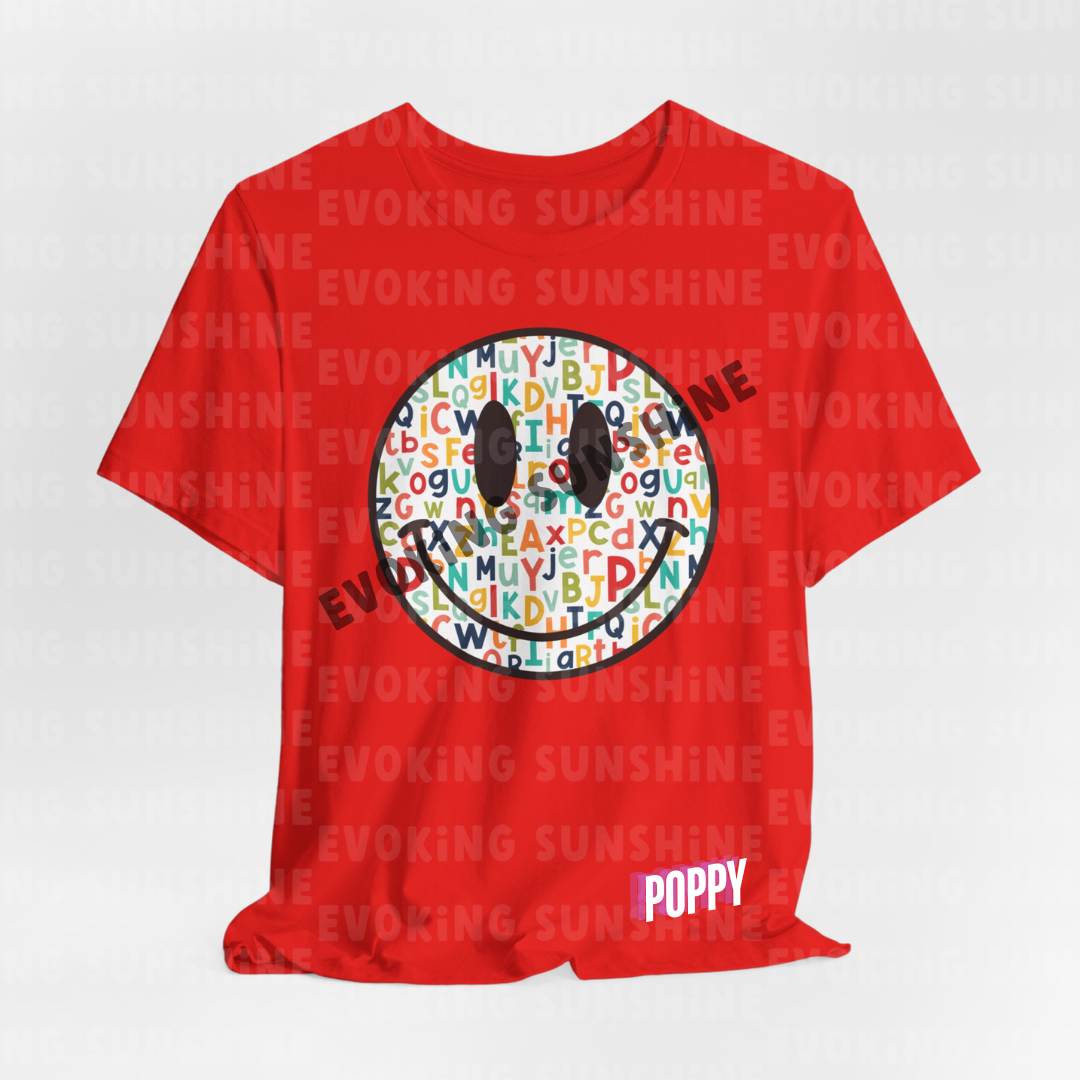 Alphabet Smiley Face Tee - Colorful and Cute - Express Delivery available