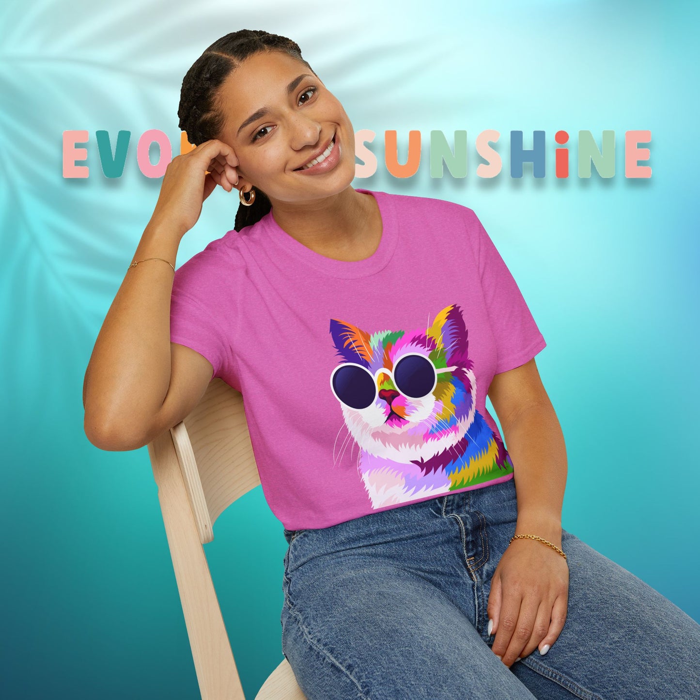 Colorful Cat Art T-Shirt, Fun Tee for Cat Lovers, Vintage Style Graphic Shirt, Cute Pet Gift, Casual Wear for Summer