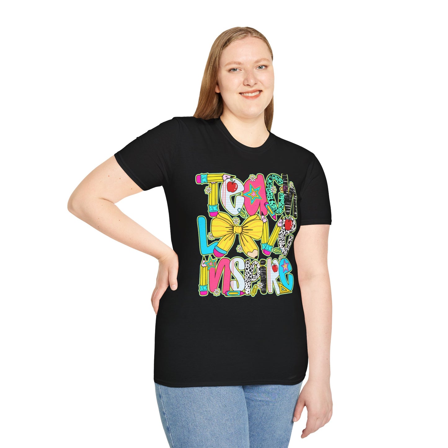 Colorful Teacher T-Shirt, Teach Love Inspire Shirt, Gift for Educators, Back to School Apparel, Inspirational Tops