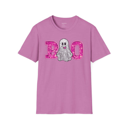 Faux Glitter "BOO" Shirt – Spooky Meets Sparkly! - Unisex Softstyle T-Shirt