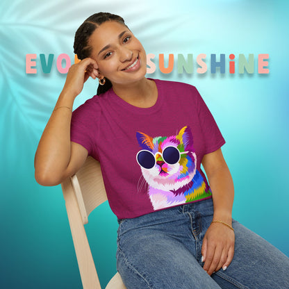 Colorful Cat Art T-Shirt, Fun Tee for Cat Lovers, Vintage Style Graphic Shirt, Cute Pet Gift, Casual Wear for Summer
